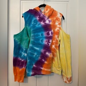 Hot Topic Colorful Tie-Dye Cold Shoulder Hoodie Size Medium